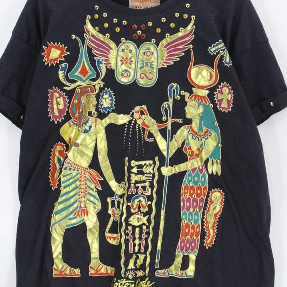Vintage Cotton Code T-Shirt Men's Black & Gold Egyptian Print Single Stitch XL - Picture 4 of 9